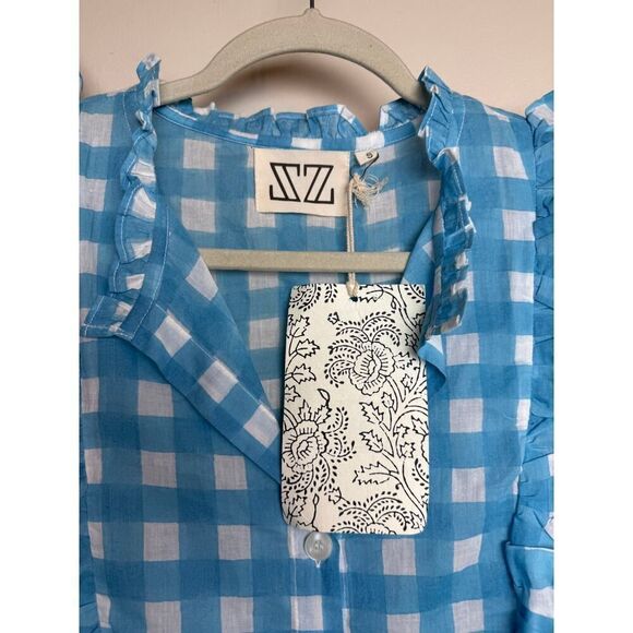 SZ Blockprints Hartley Top in Cornflower Blue Gingham NWT Sz. S - Picture 6 of 6